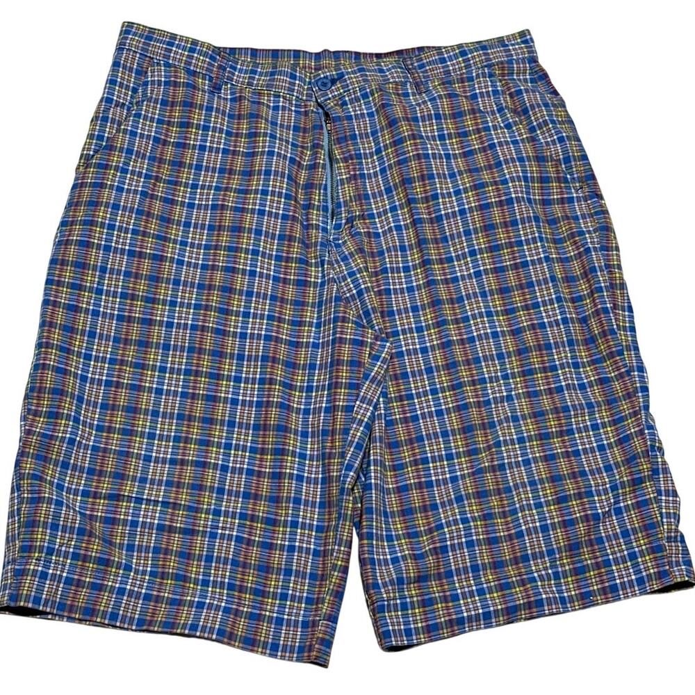Vibes Gold Label Men's Size 40 Blue Plaid Flat Front Cargo Shorts